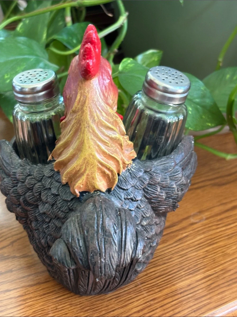 Decorative Rooster Salt and Pepper Shaker Holder - Brown and Yellow
